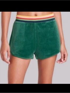 Wild Fable Green Velour Track Shorts With Elastic Waistband Size Large